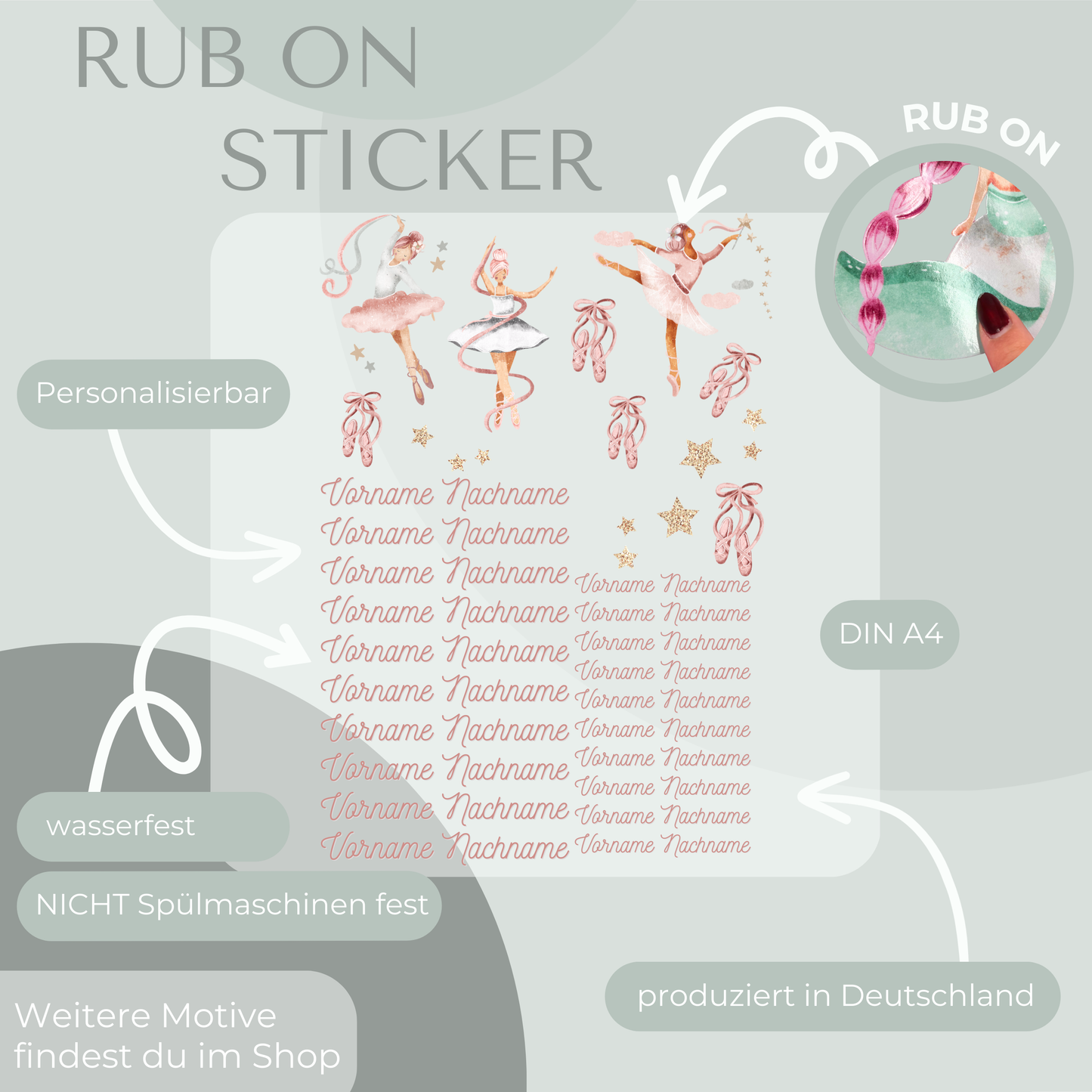 Ballett Rub-On Sticker Set personalisierbar
