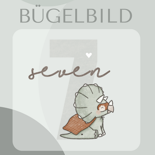 Bügelbild Geburtstagszahl 7 mit Dino