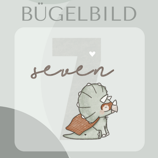 Bügelbild Geburtstagszahl 7 mit Dino