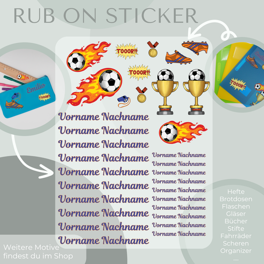 Personalisierbare Rub-On Sticker Sets mit Fußball-Motiv.