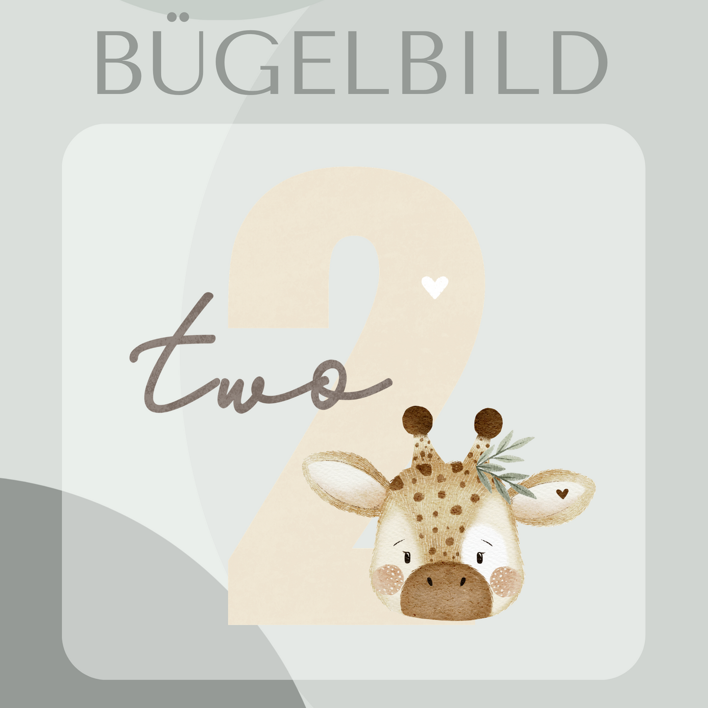 Bügelbild Geburtstagszahl 2 mit  Giraffe 