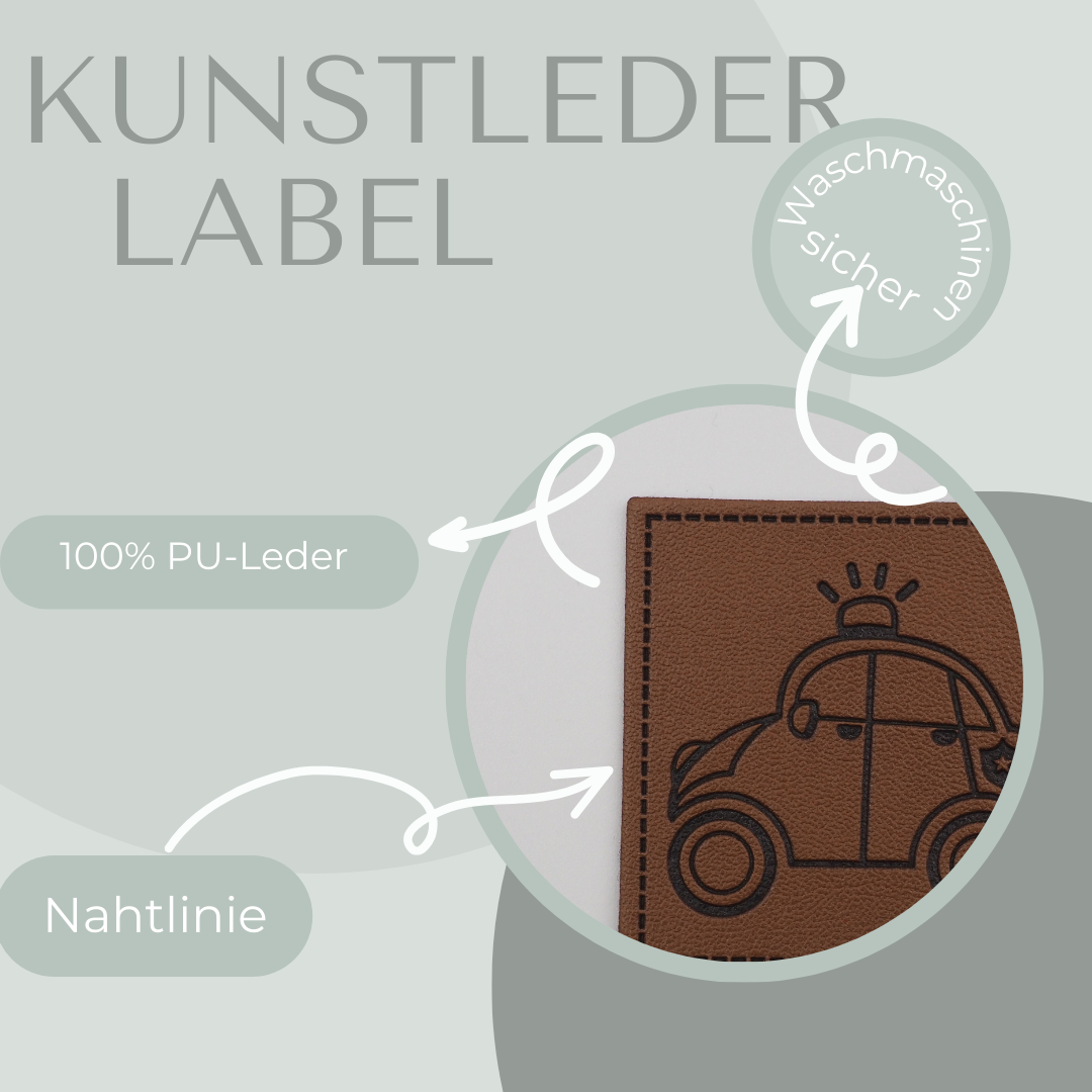 Polizeiauto Kunstlederlabel Kunstleder Label Eigenproduktion