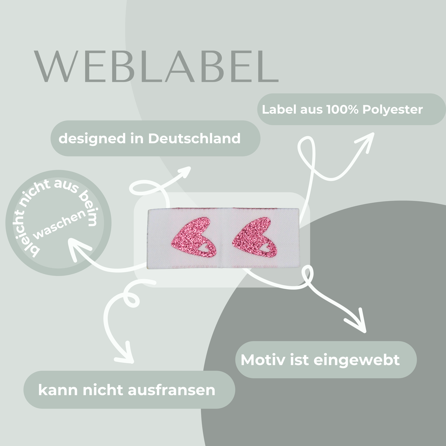 Herz Rosa Web Label gewebt Eigenproduktion
