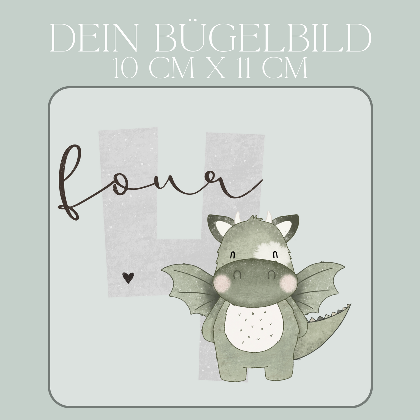 Geburtstagszahl 4 mit Drache - Mini Bügel-Bild Bügelbild Eigenproduktion