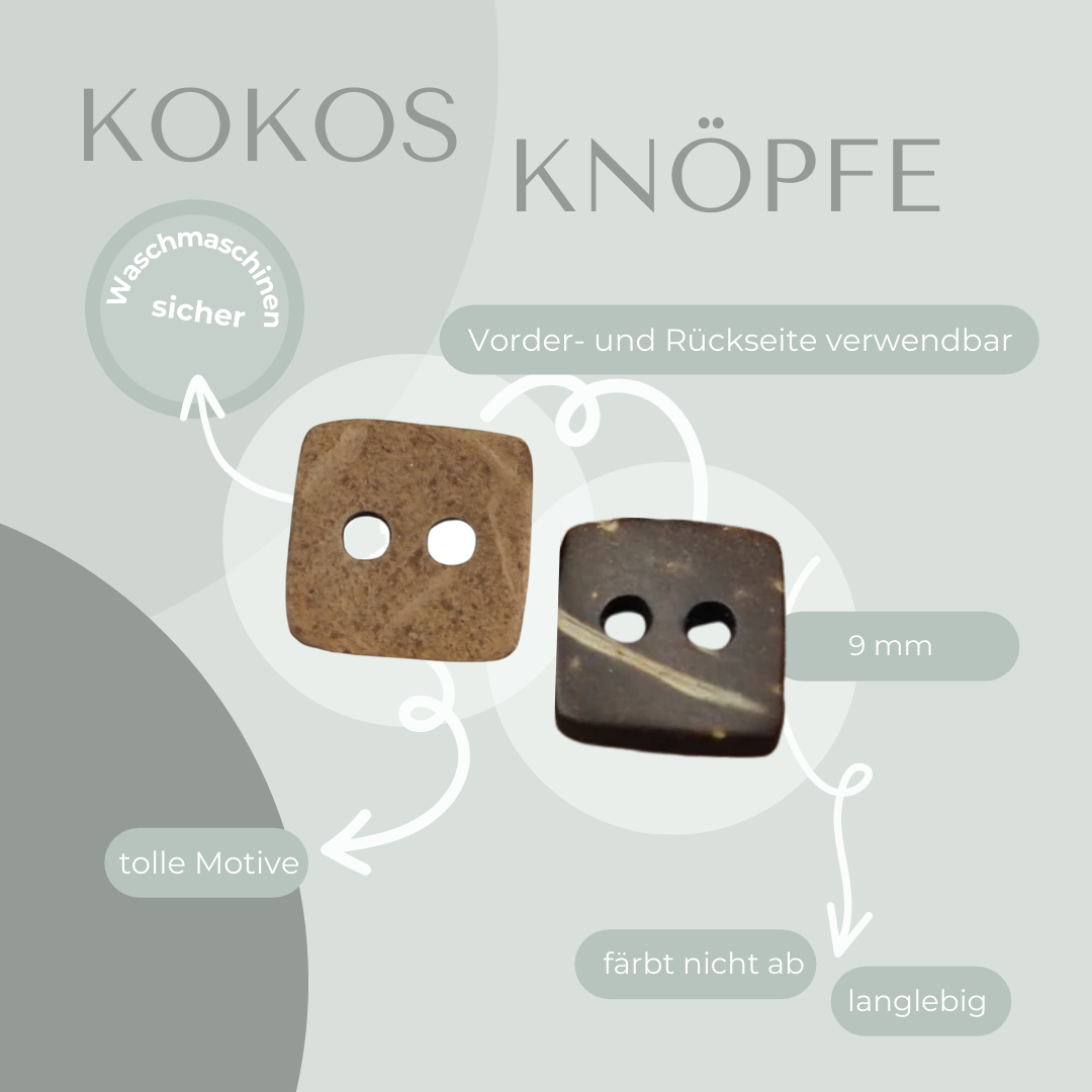 Kokosknopf quadratisch 9mm