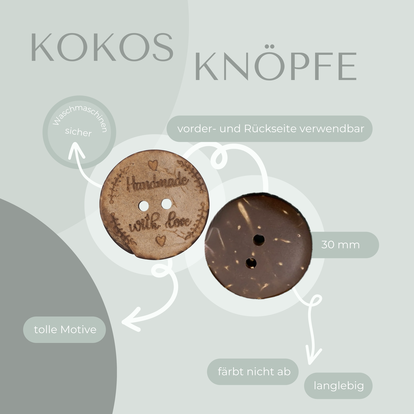 Kokosknopf Handmade with Love 30mm