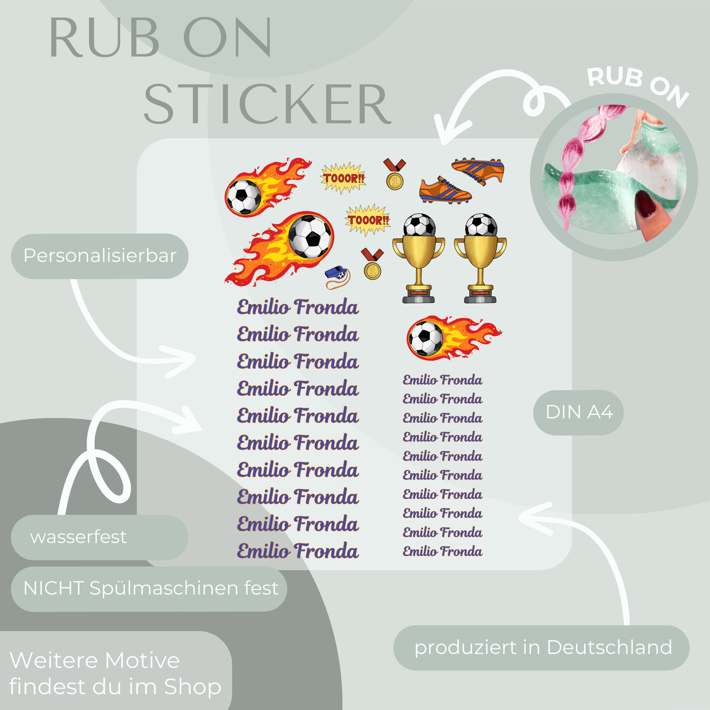 Fußball Rub-On Sticker Set personalisierbar