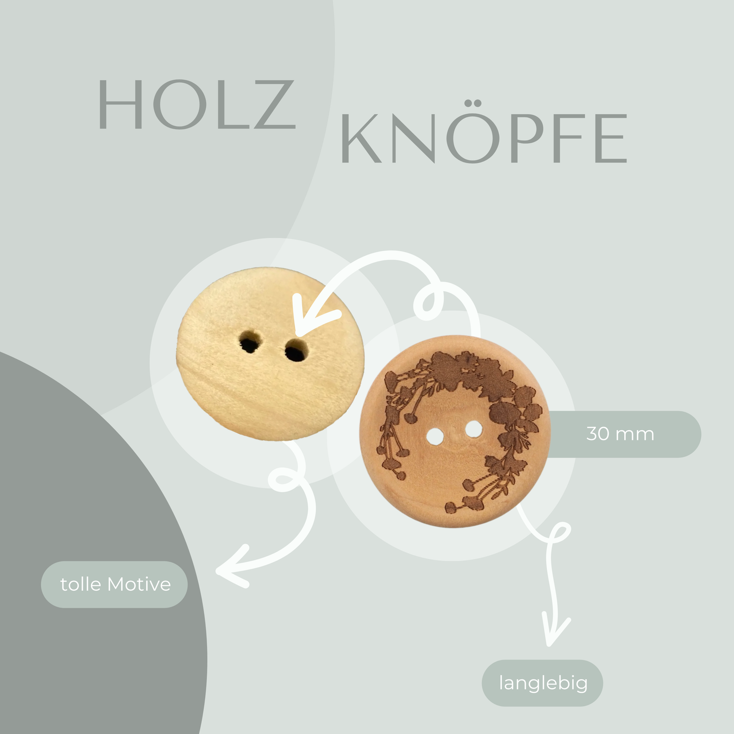 Eigenproduktion Holzknopf Blumenkranz 30mm
