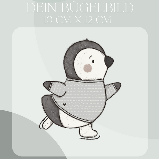 Pinguin Schlittschuhe Blau - Mini Bügel-Bild Eigenproduktion