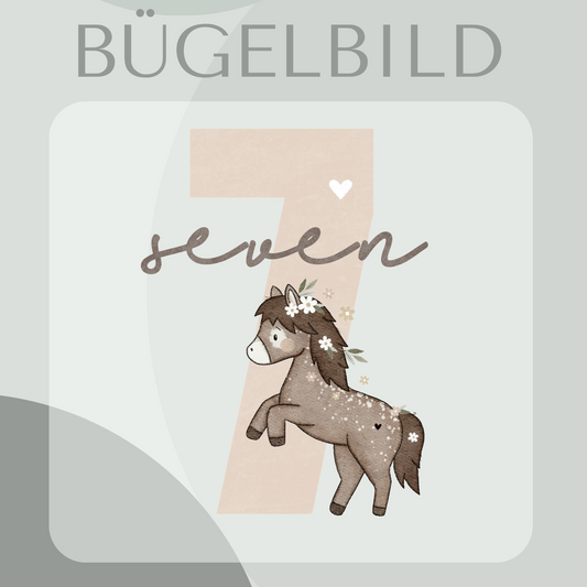 Bügelbild Geburtstagszahl 7 mit Pferd 