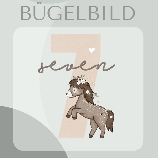 Bügelbild Geburtstagszahl 7 mit Pferd 