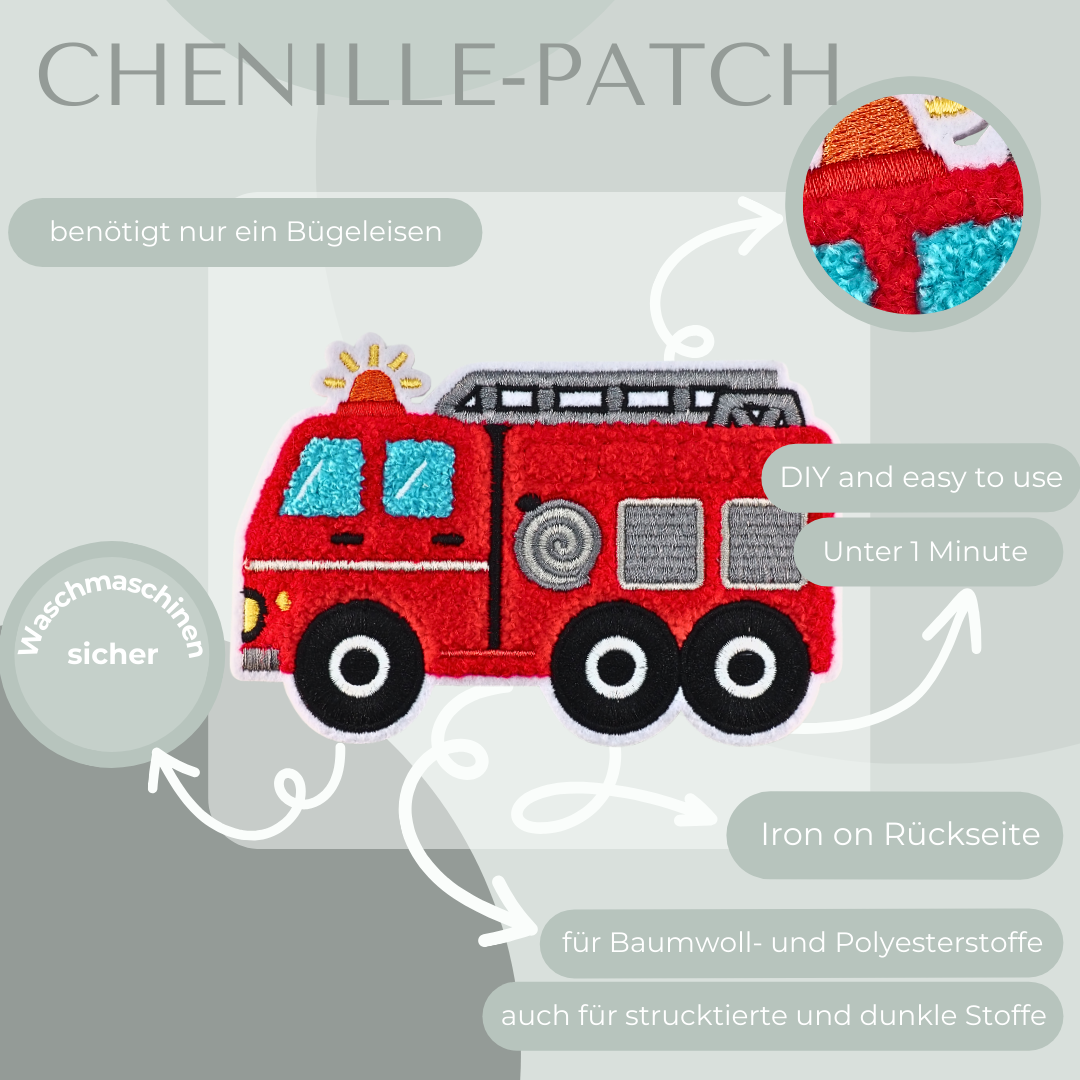 Chenille-Patch Feuerwehrauto Iron-on