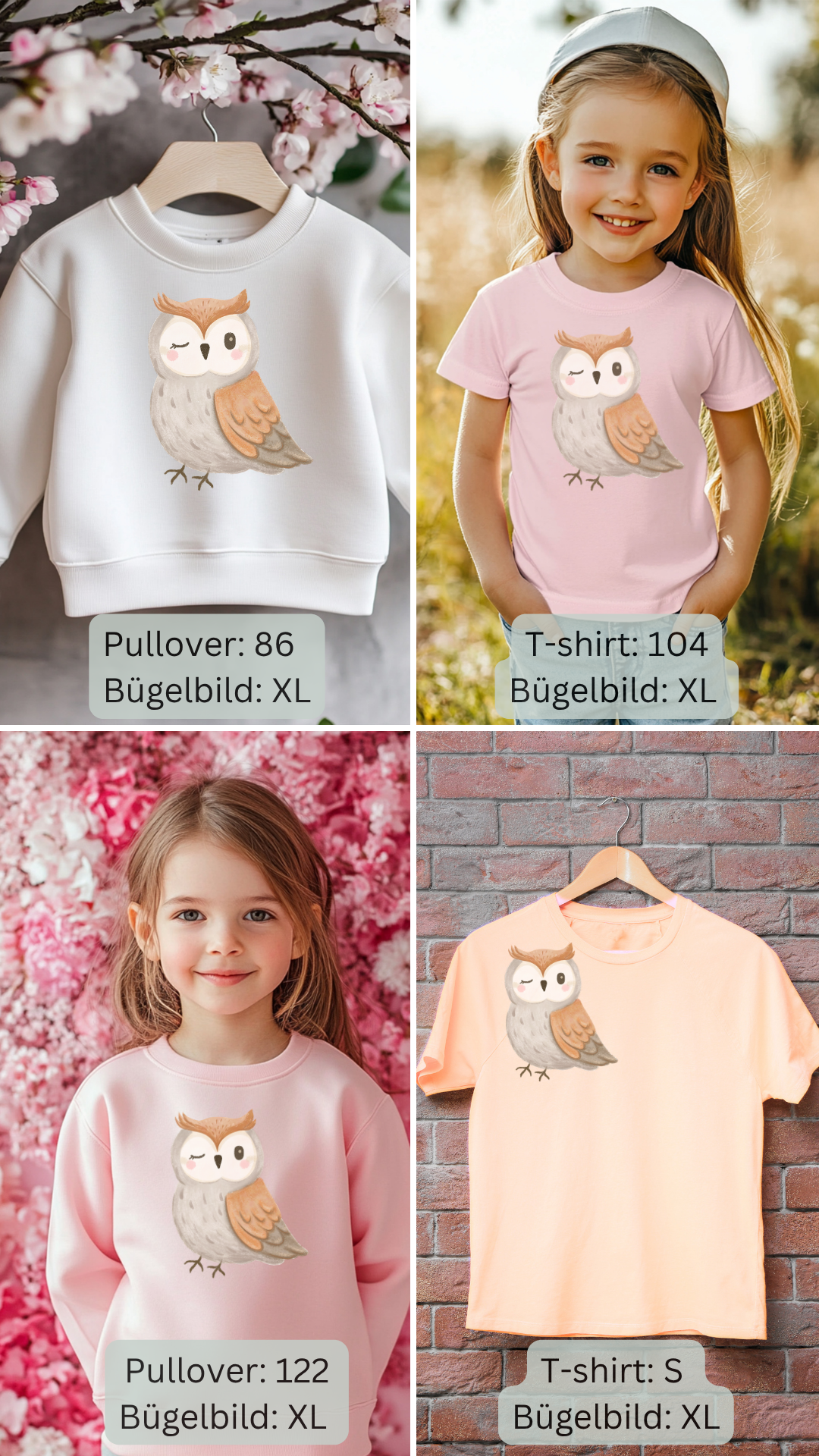 Eulen Bügelbild Eigenproduktion