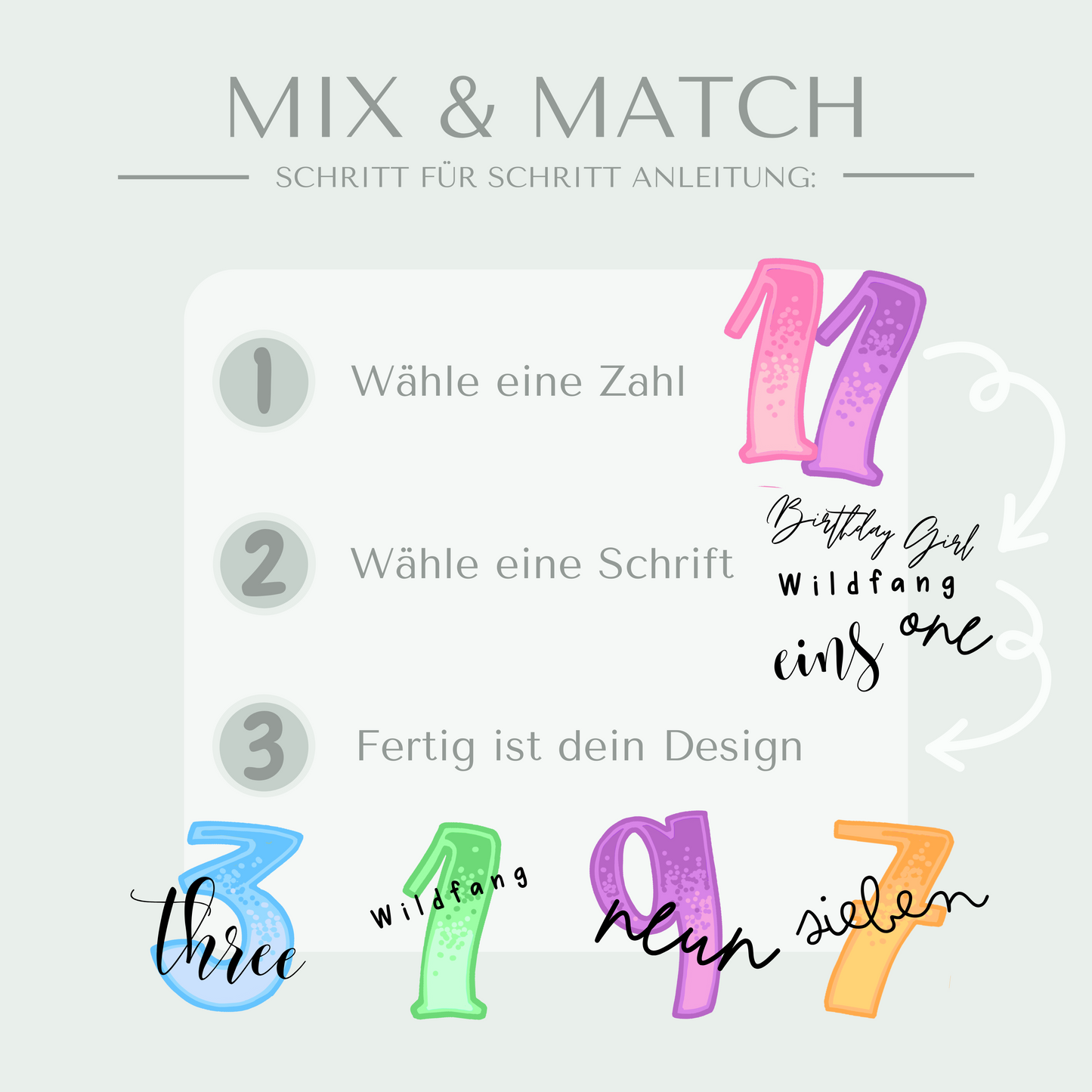 Geburtstag Bügelbild Mix-and-Match ohne Motiv