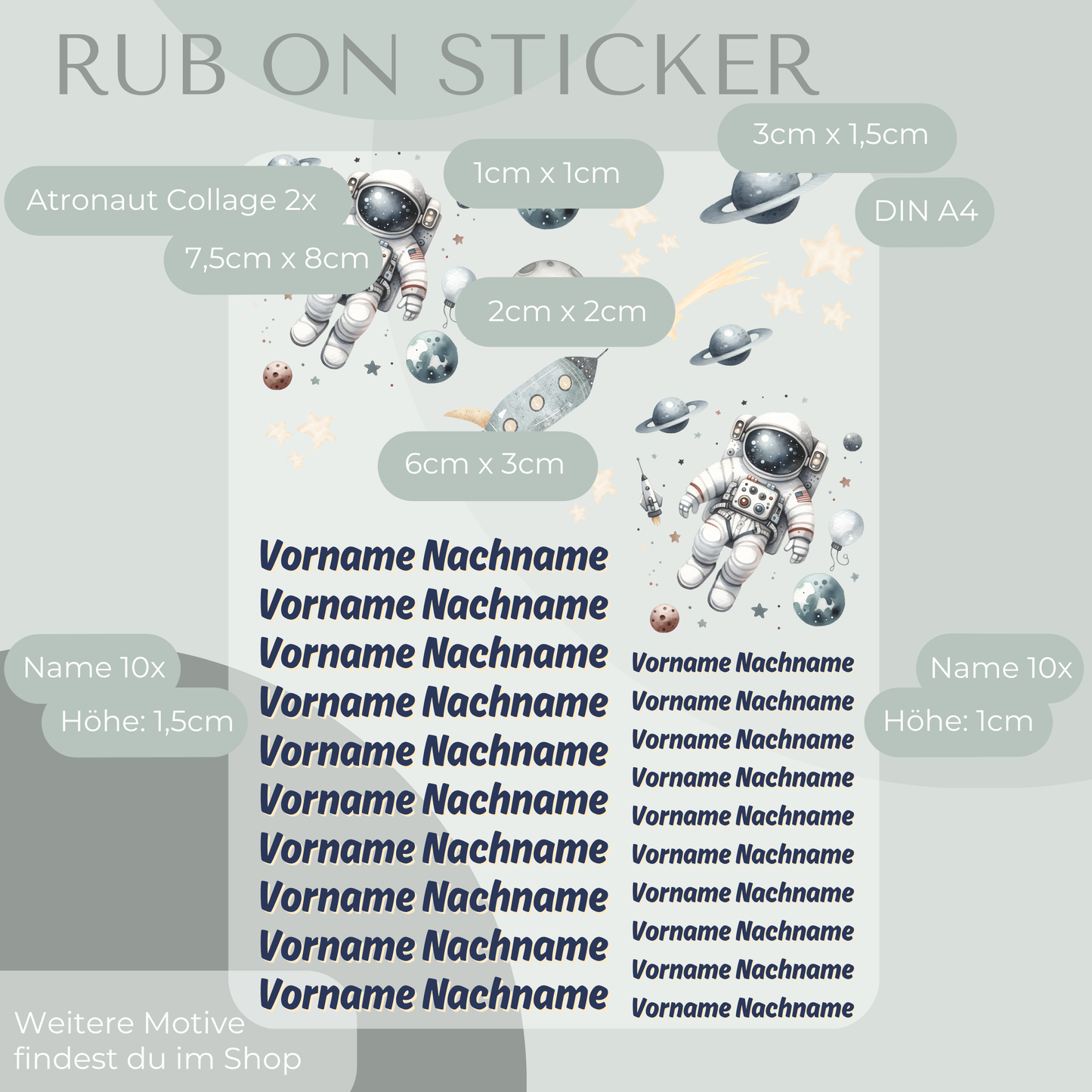 Astronaut Rub-On Sticker Set personalisierbar