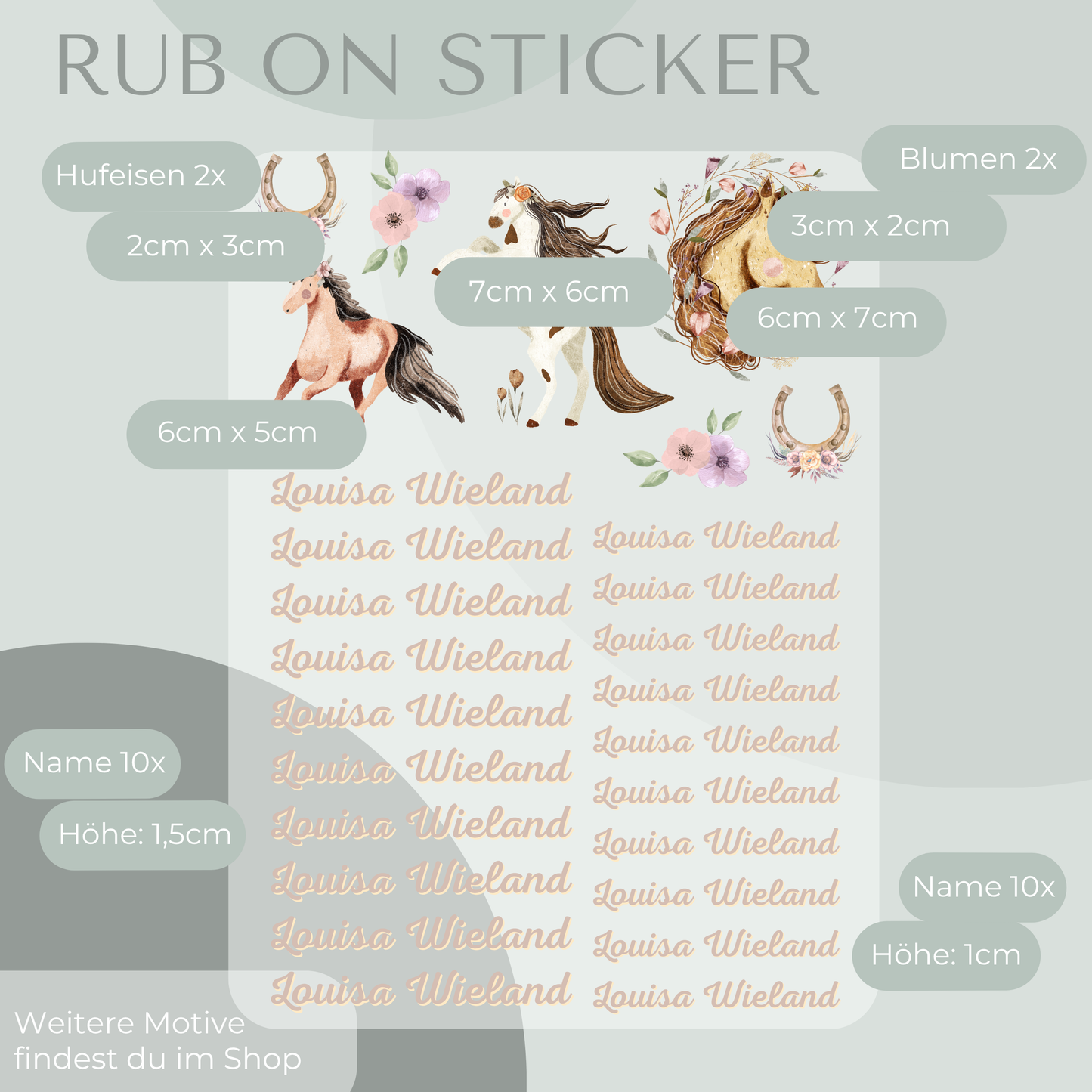 Pferde Rub-On Sticker Set personalisierbar