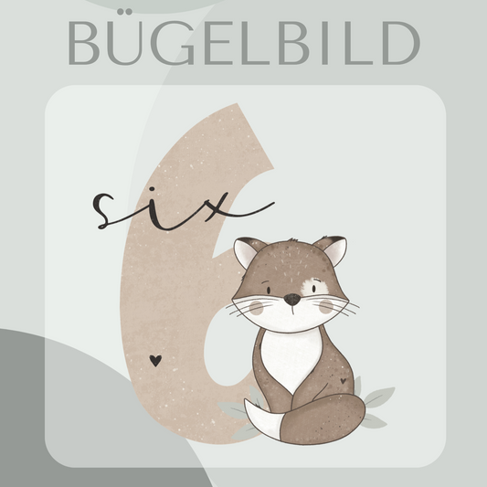 Bügelbild Geburtstagszahl 6 mit Fuchs 