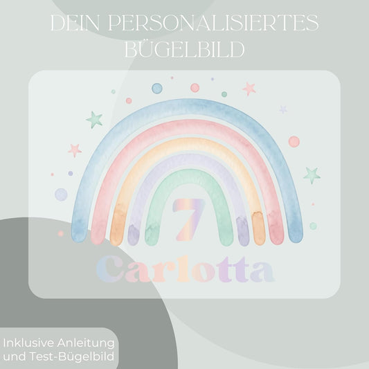 Geburtstagszahl mit Regenbogen -  Bügel-Bild Bügelbild Eigenproduktion