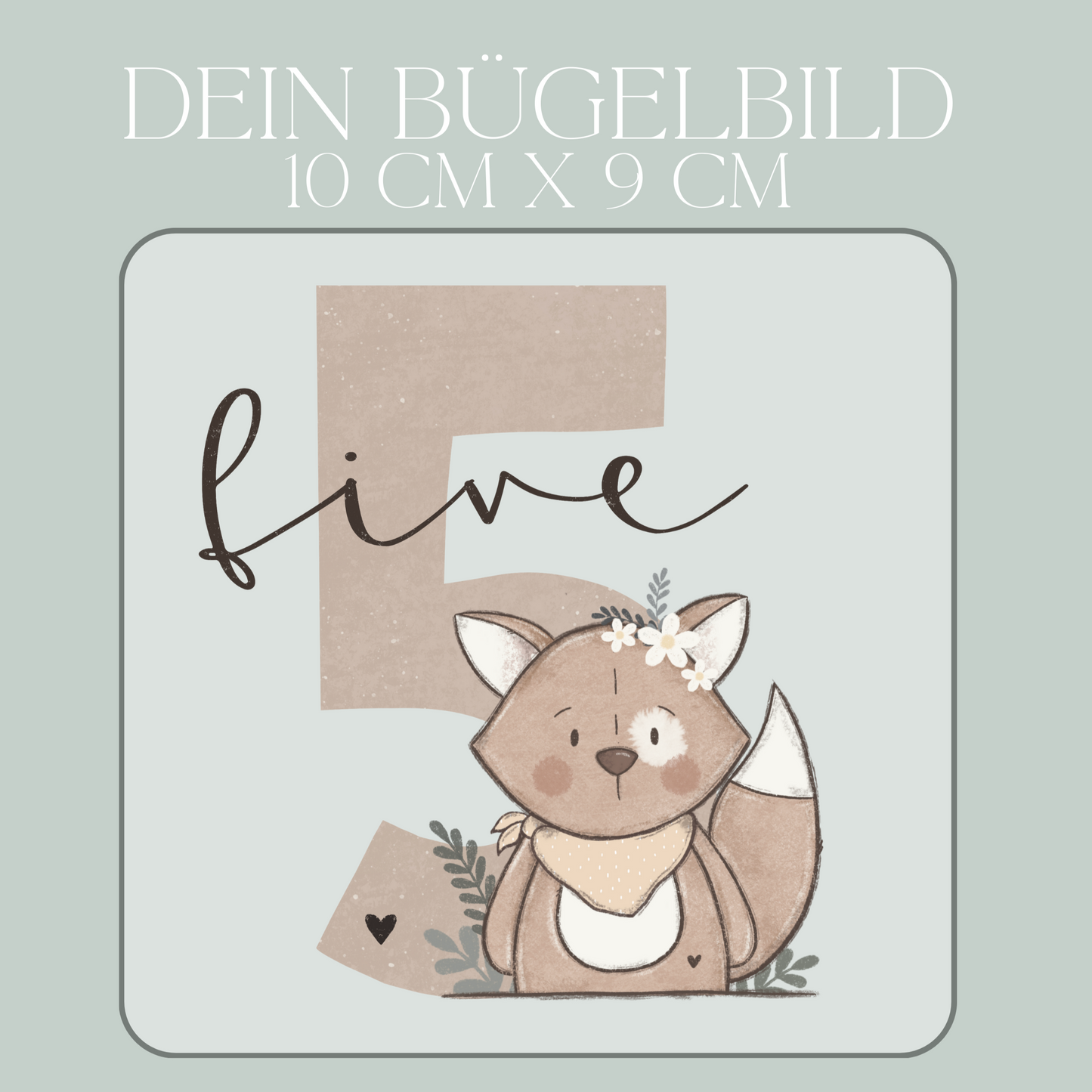 Geburtstagszahl 5 mit Fuchs Mädchen - Mini Bügel-Bild Bügelbild Eigenproduktion
