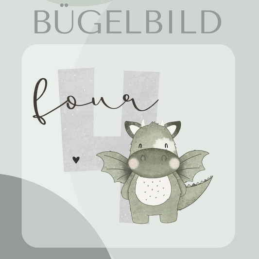 Bügelbild Geburtstagszahl 4 mit Drache