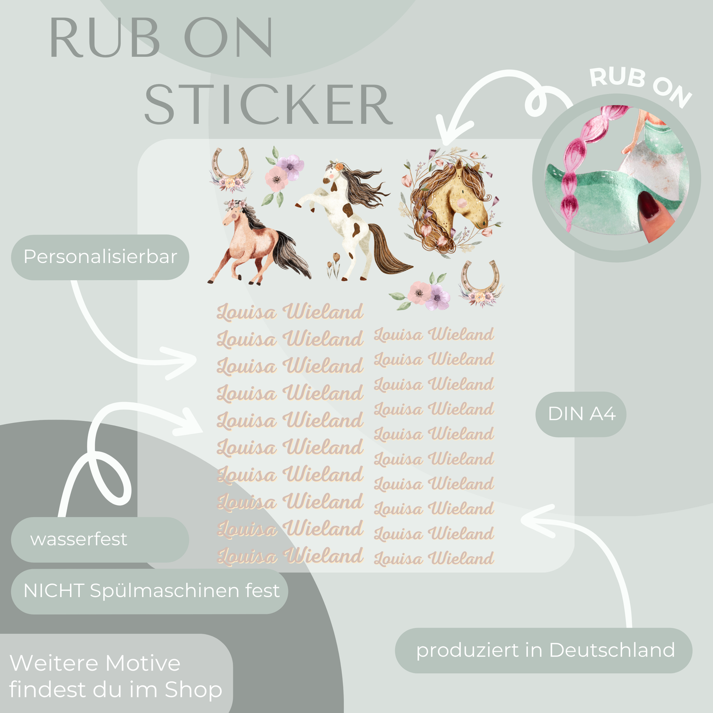 Pferde Rub-On Sticker Set personalisierbar