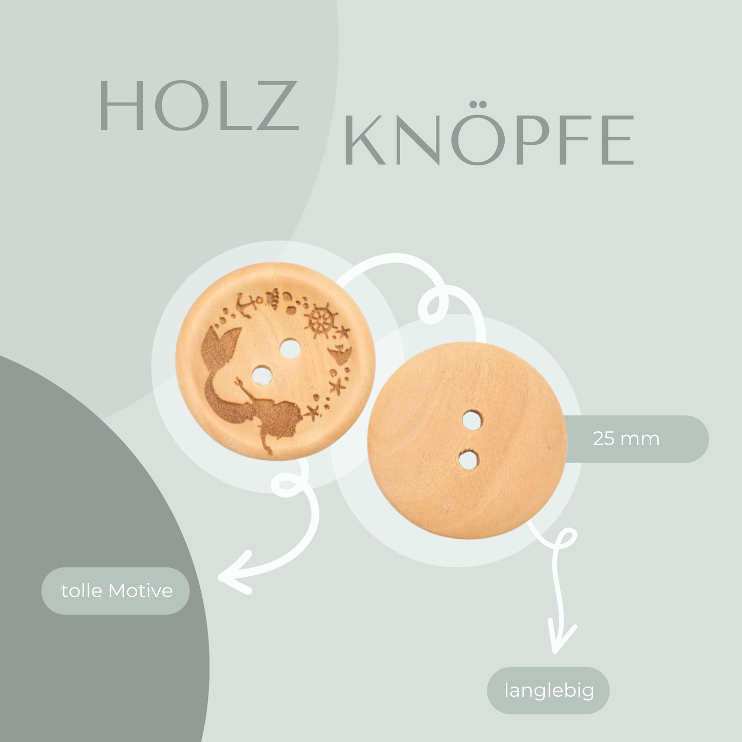 Eigenproduktion Holzknopf Meerjungfrau 25mm