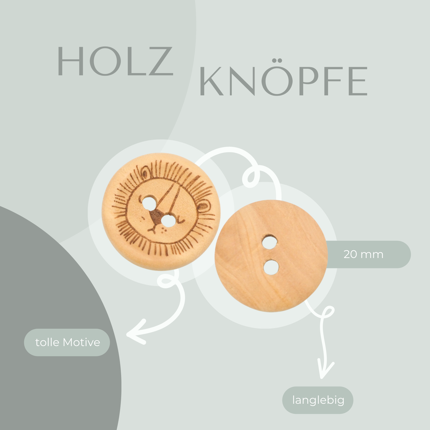 Eigenproduktion Holzknopf Löwe 20mm