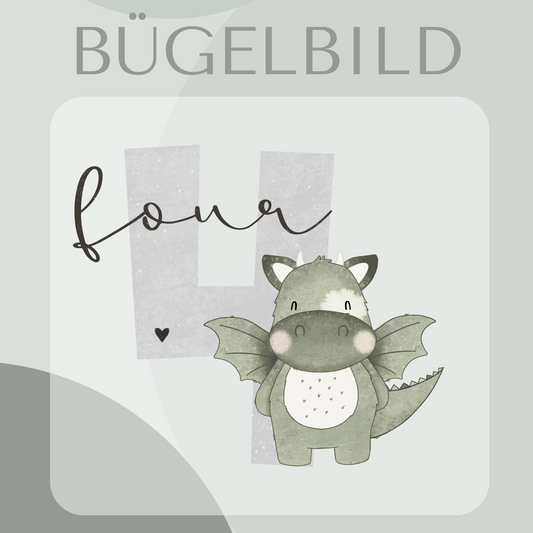 Bügelbild Geburtstagszahl 4 mit Drache