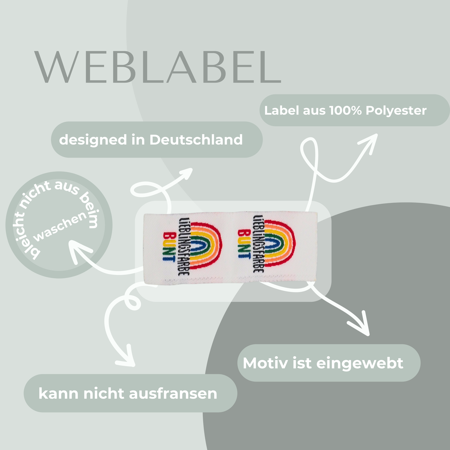 Regenbogen Lieblingsfarbe Bunt Web Label gewebt Eigenproduktion