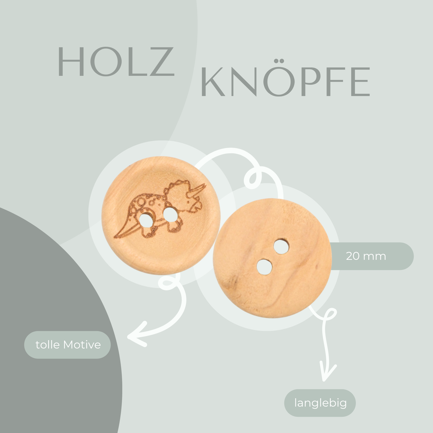 Eigenproduktion Holzknopf Triceratops 20mm