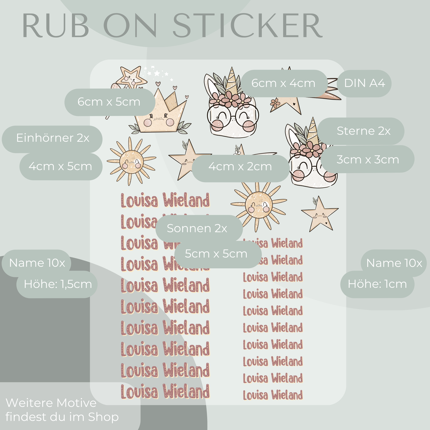 Einhorn Rub-On Sticker Set personalisierbar