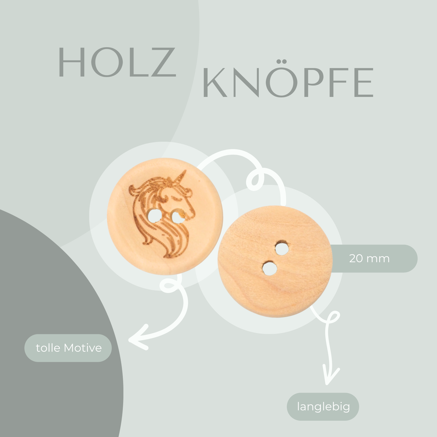 Eigenproduktion Holzknopf Einhorn 20mm