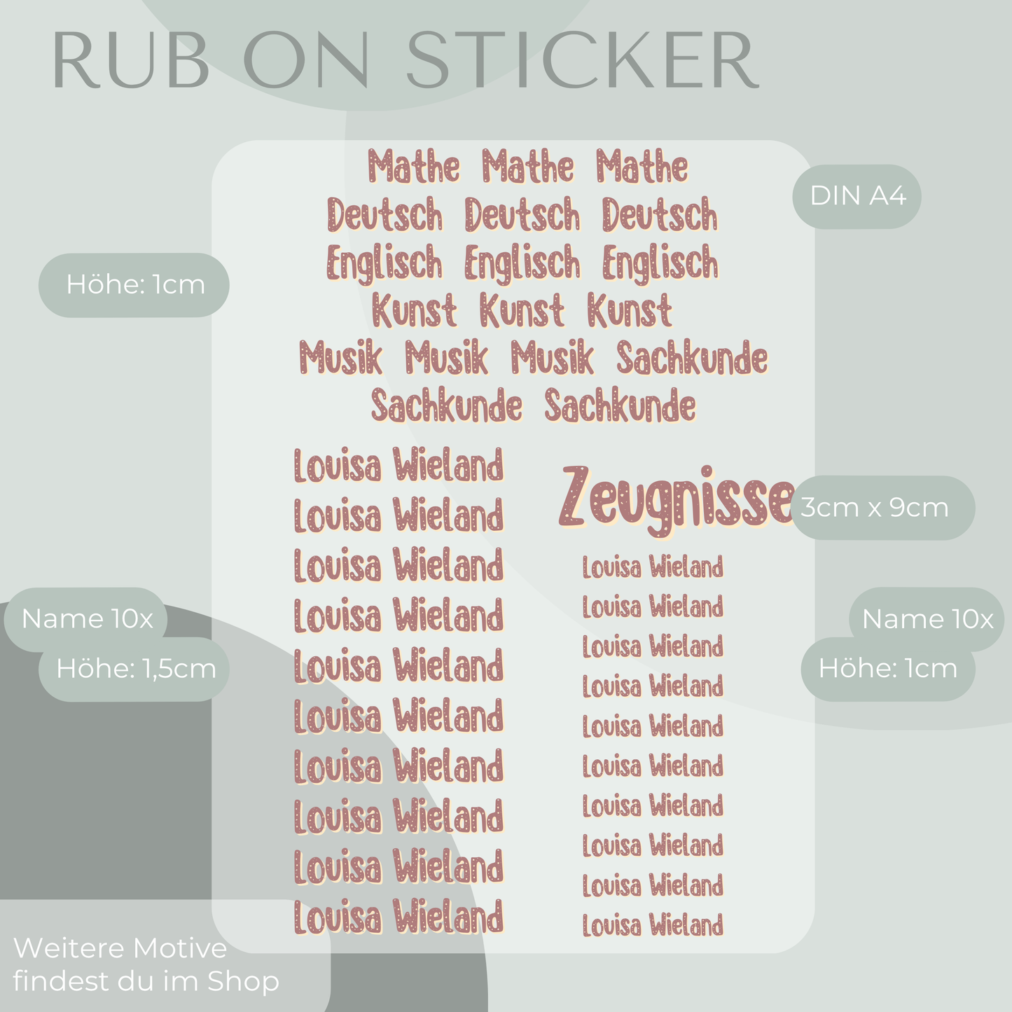 Einhorn Rub-On Sticker Set personalisierbar