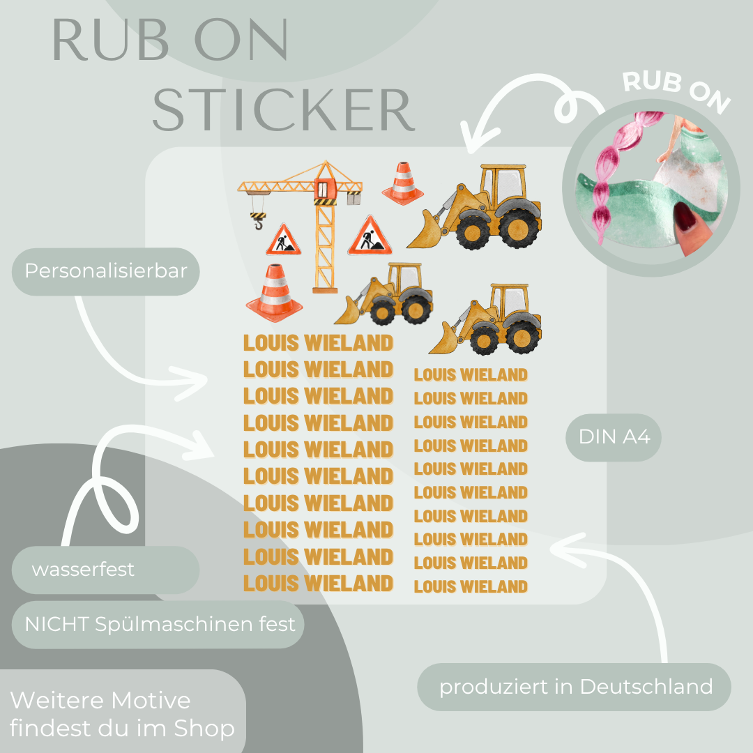 Baustelle Rub-On Sticker Set personalisierbar