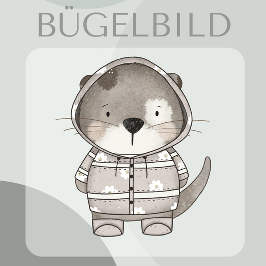 Bügelbild Otter mit Regenjacke Rosa