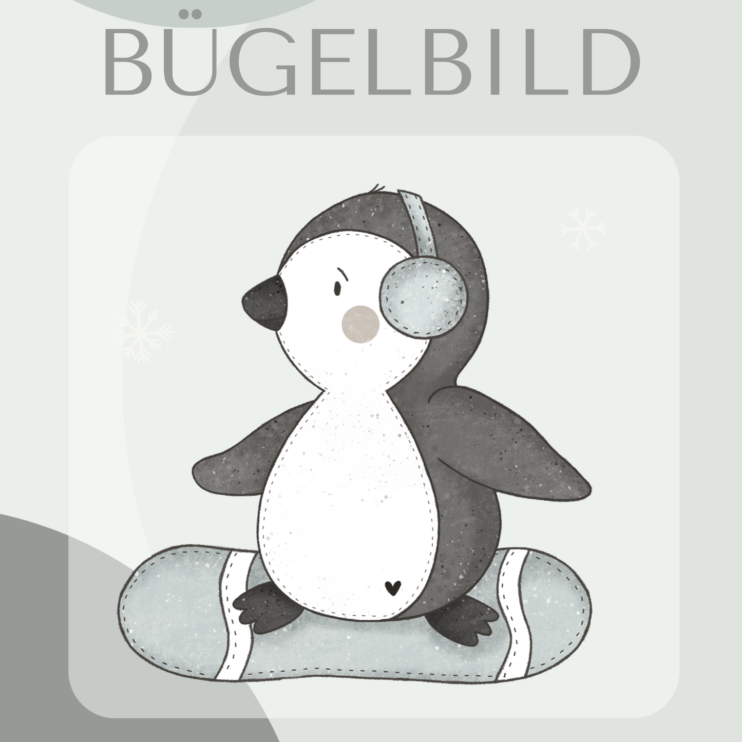 Bügelbild Pinguin Snowboard
