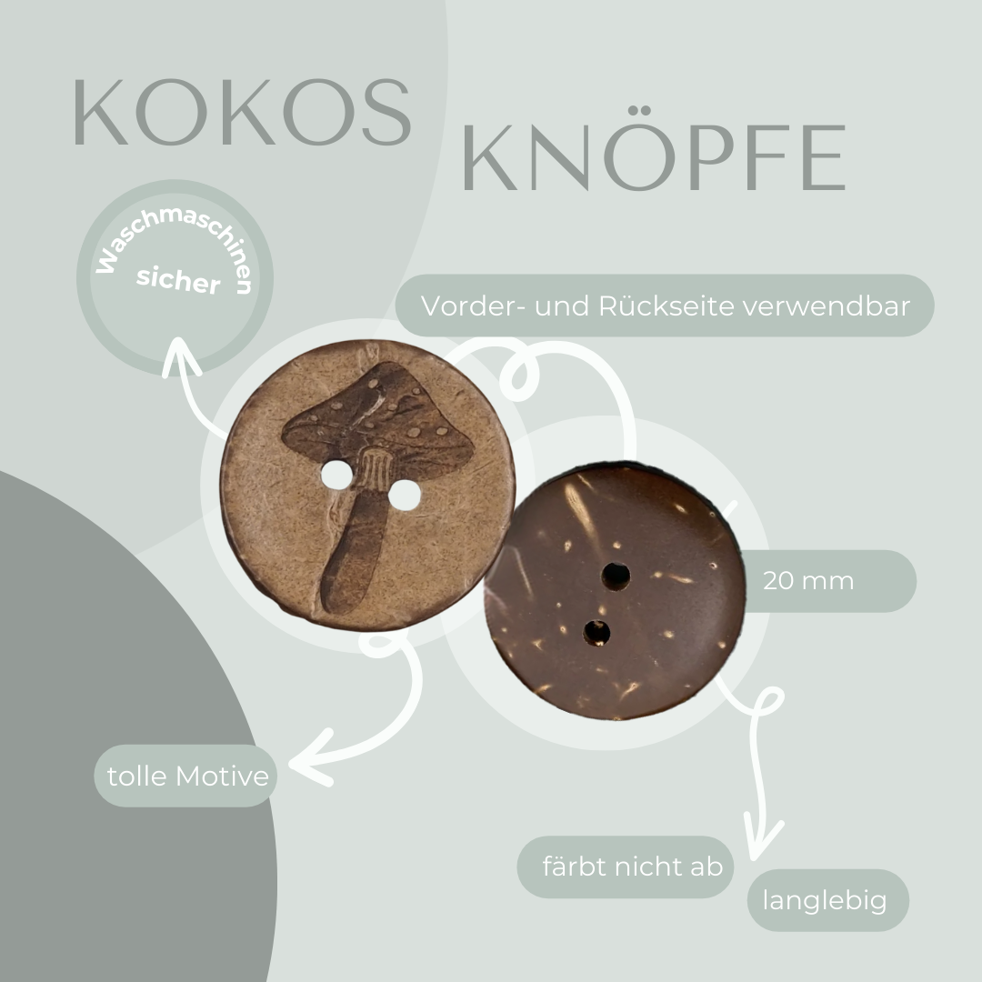 Eigenproduktion Kokosknopf Pilz 20mm