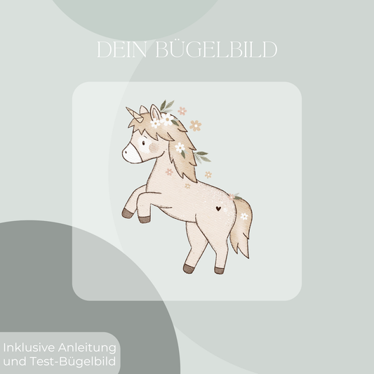 Einhorn floral beige Maxi- Bügelbild Eigenproduktion