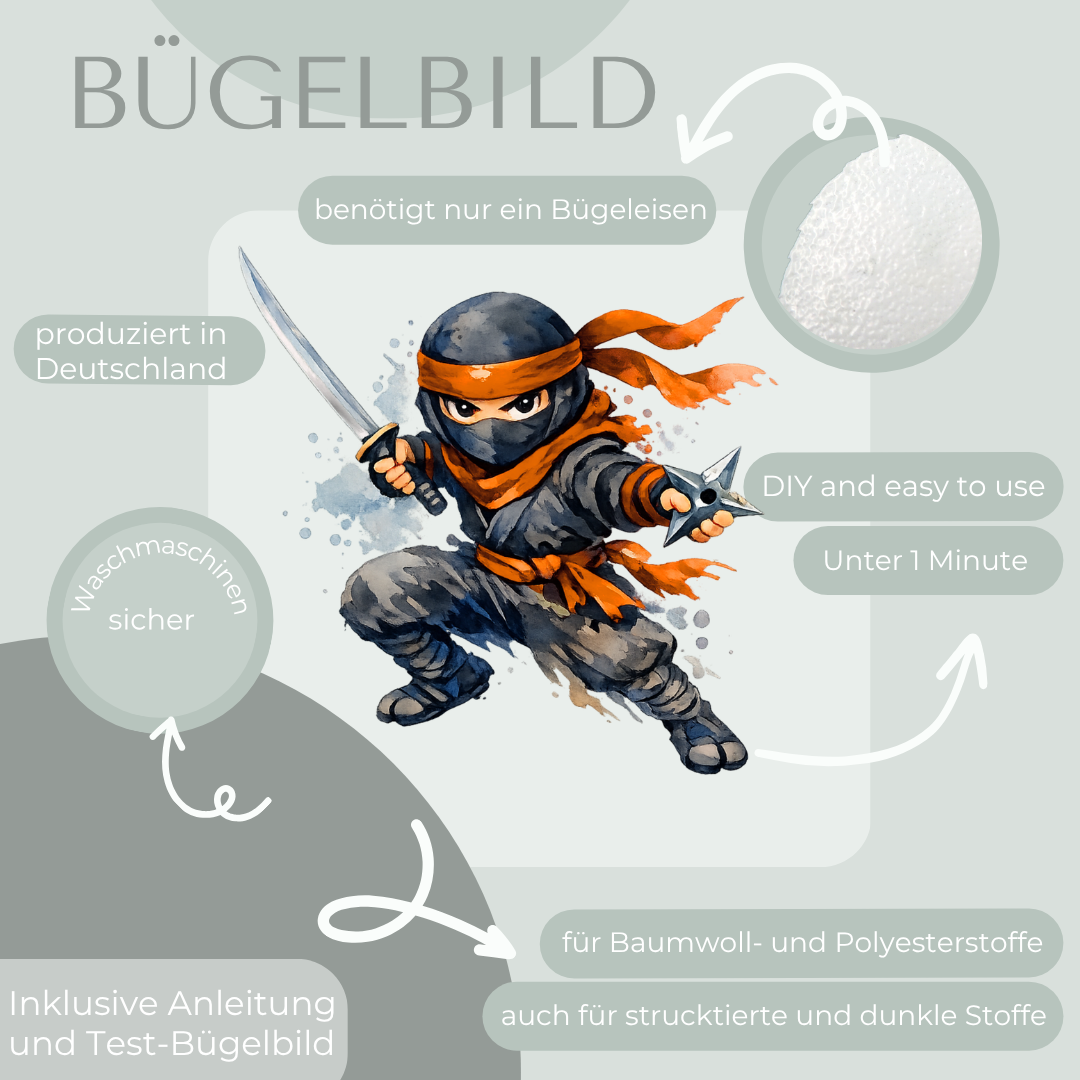 Orangener Ninja Bügelbild Eigenproduktion