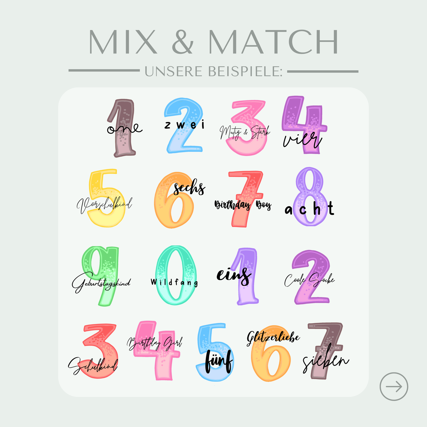 Geburtstag Bügelbild Mix-and-Match ohne Motiv