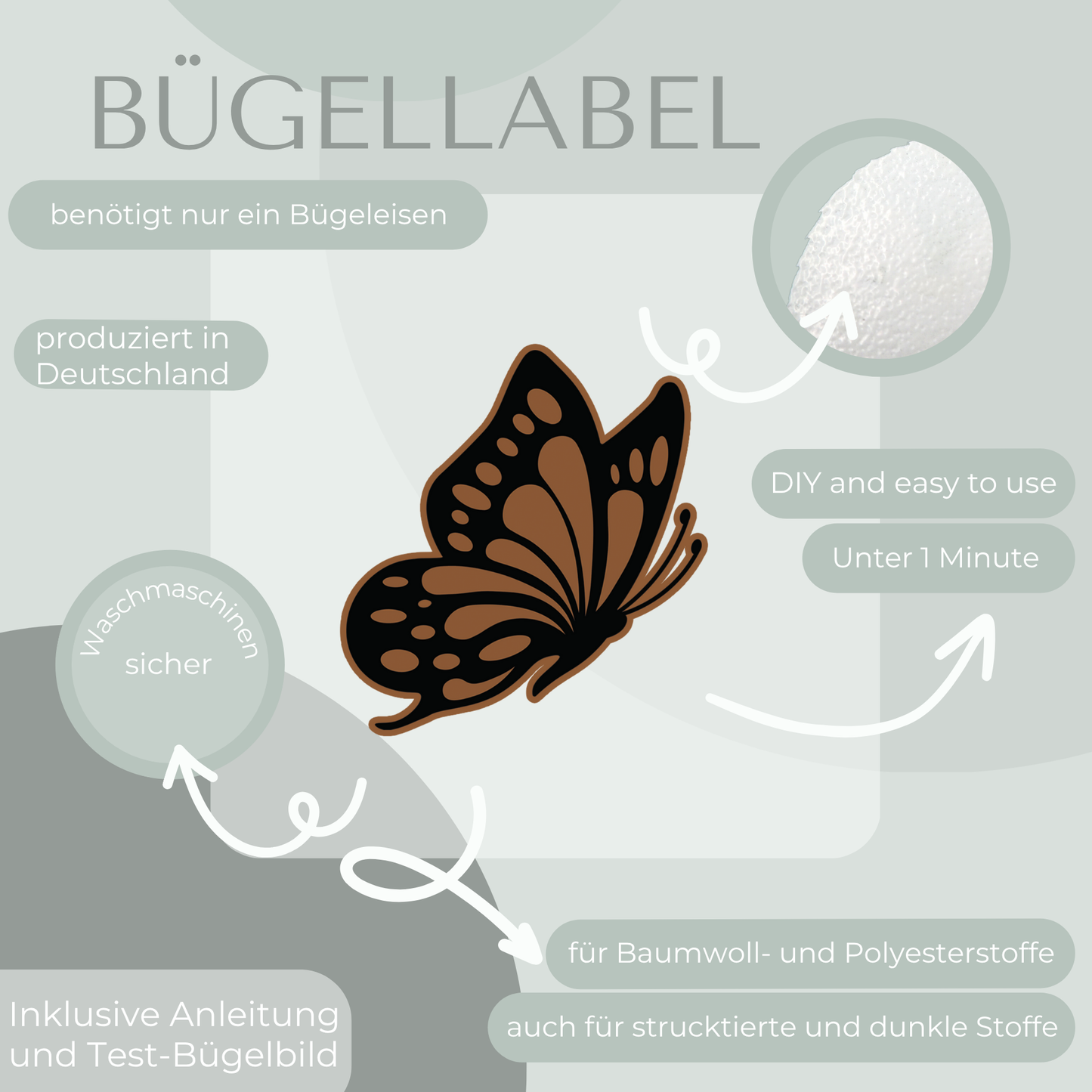 Schmetterling Bügel Label Bügellabel Eigenproduktion