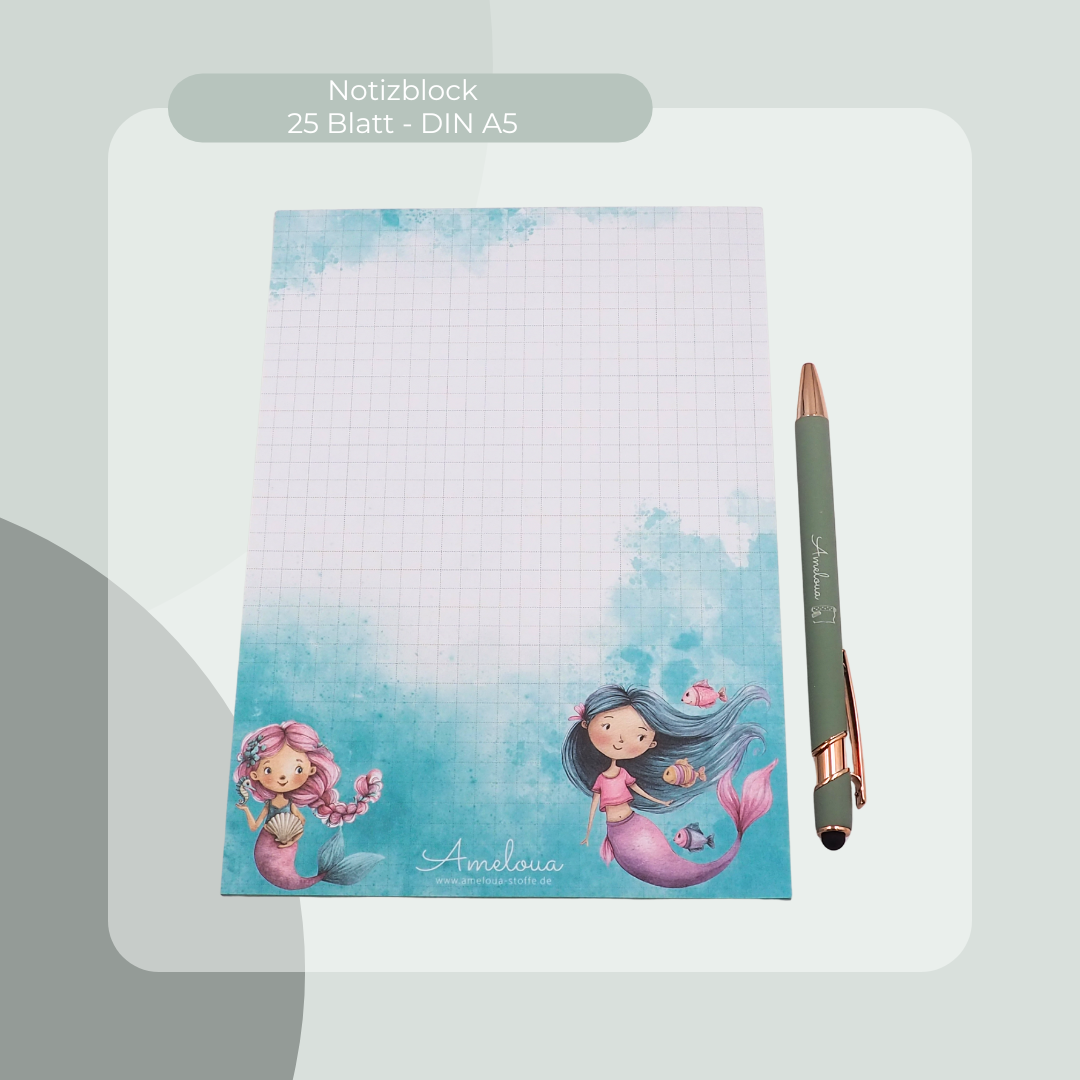 Notizblock DINA5 - Meerjungfrau in blau