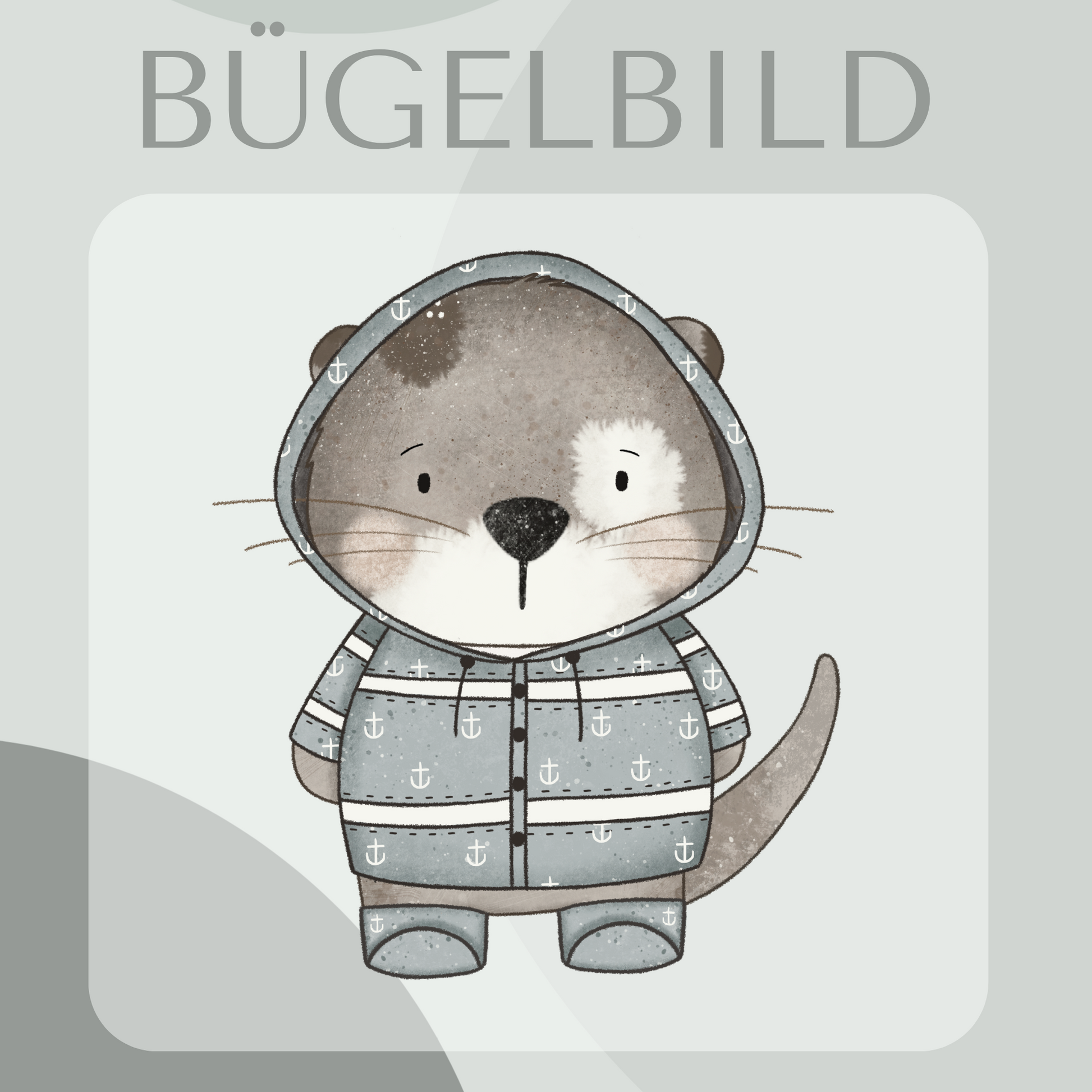 Bügelbild Otter mit Regenjacke Blau