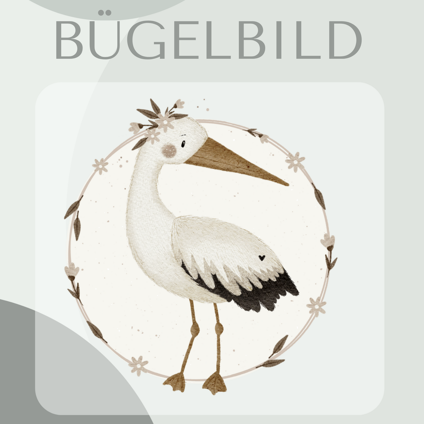 Bügelbild Storch mit Hintergrund