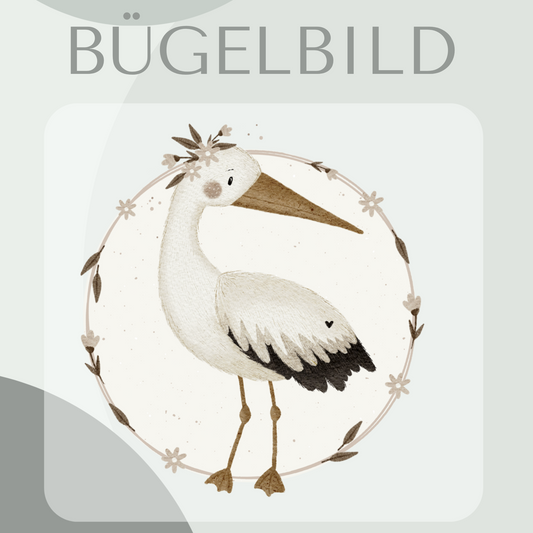 Bügelbild Storch mit Hintergrund