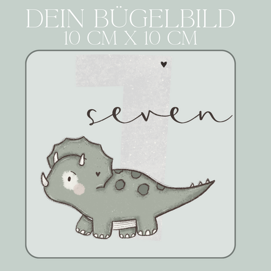 Geburtstagszahl 7 mit Dino - Mini Bügel-Bild Bügelbild Eigenproduktion
