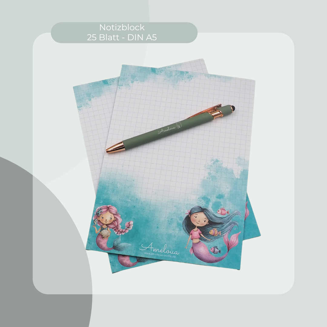 Notizblock DINA5 - Meerjungfrau in blau