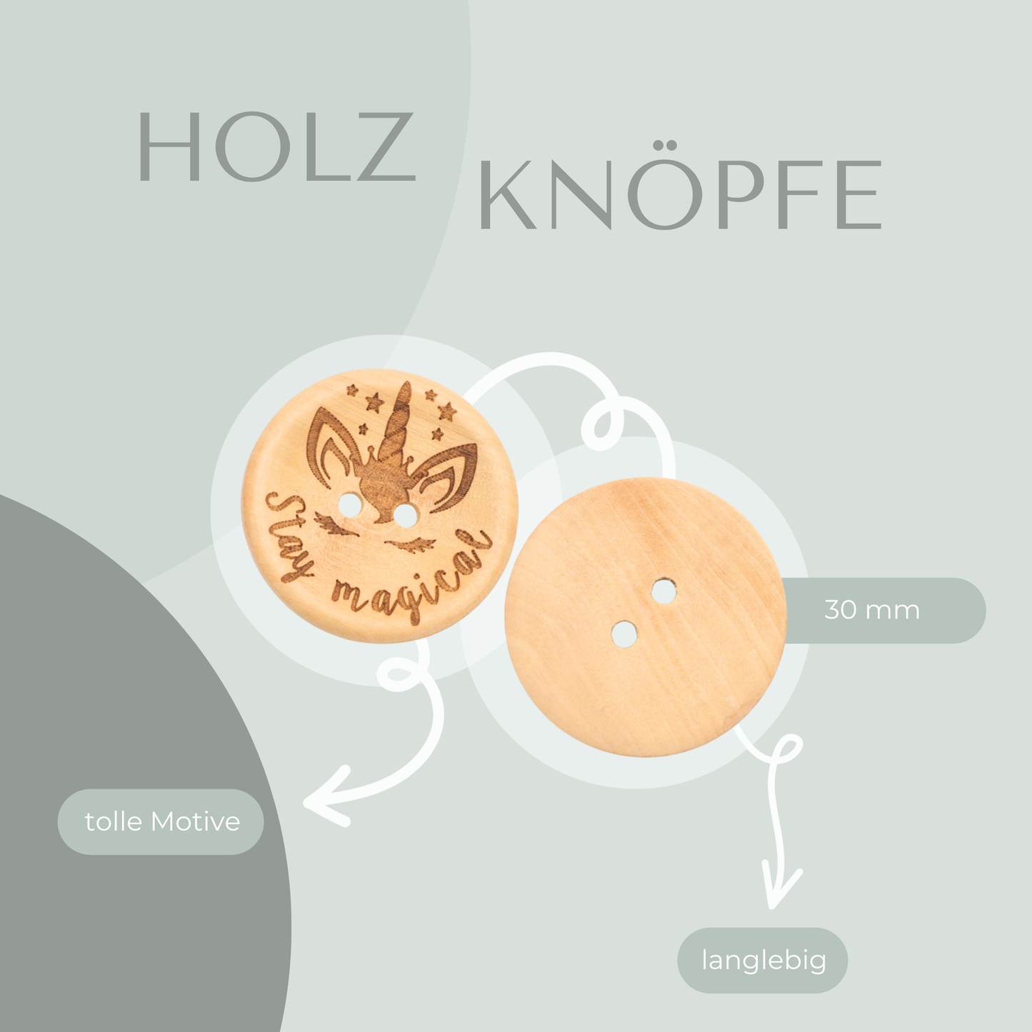 Holzknopf Einhorn 30mm