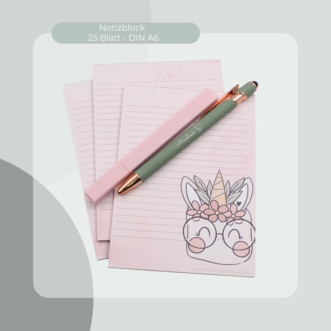 Notizblock DINA6 - Einhorn mit Brille