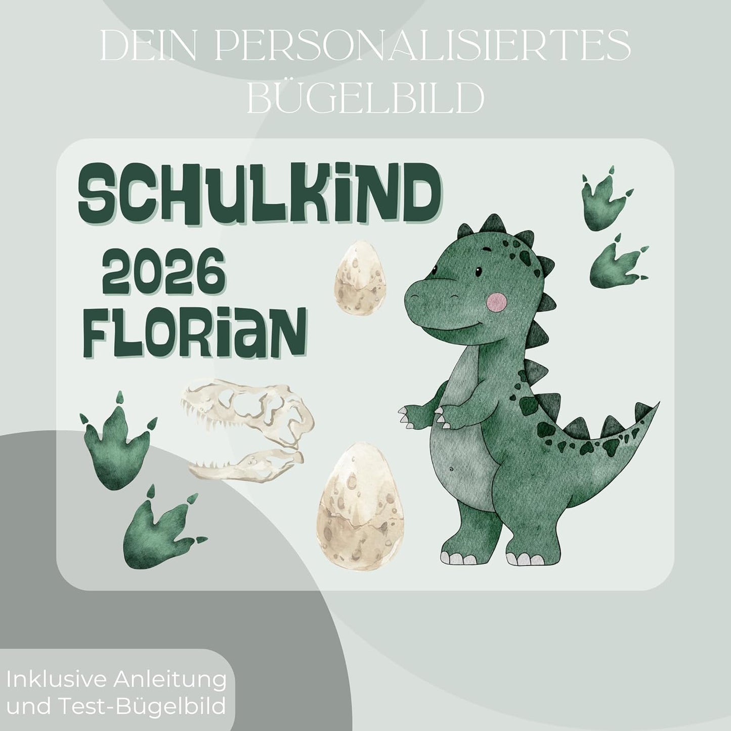 Personalisiertes Bügelbild-Set Schulkind 2026 Dinosaurier